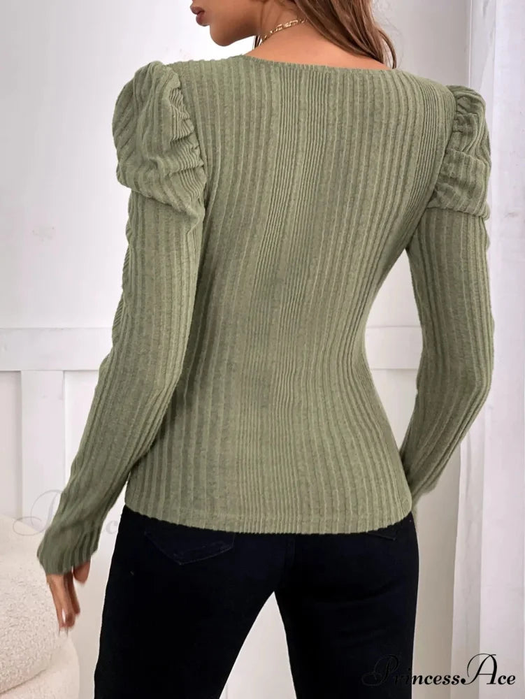 Monochromatic Shade Partially Uncovered Neck Fall Fitted Knit Top knittop-250126
