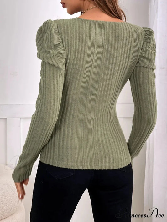 Monochromatic Shade Partially Uncovered Neck Fall Fitted Knit Top knittop-250126