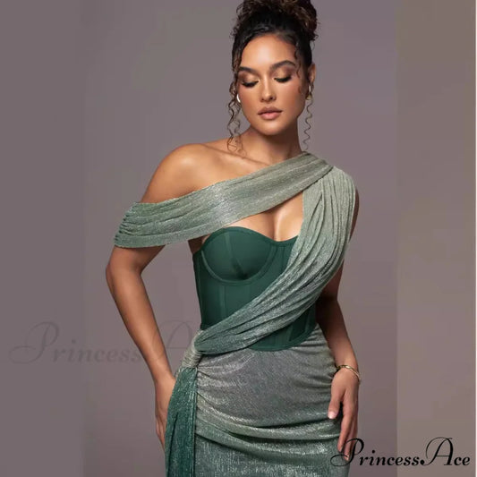 Monochromatic Sleeveless Bandeau Slit Prom Dress promdress-250223
