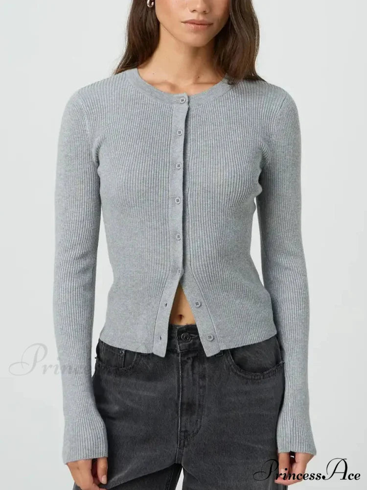 Monochromatic Textured Extended Sleeve Knit Cardigan grey / S cardigans-241228