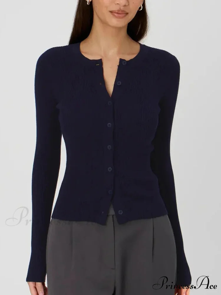 Monochromatic Textured Extended Sleeve Knit Cardigan nevy / S cardigans-241228