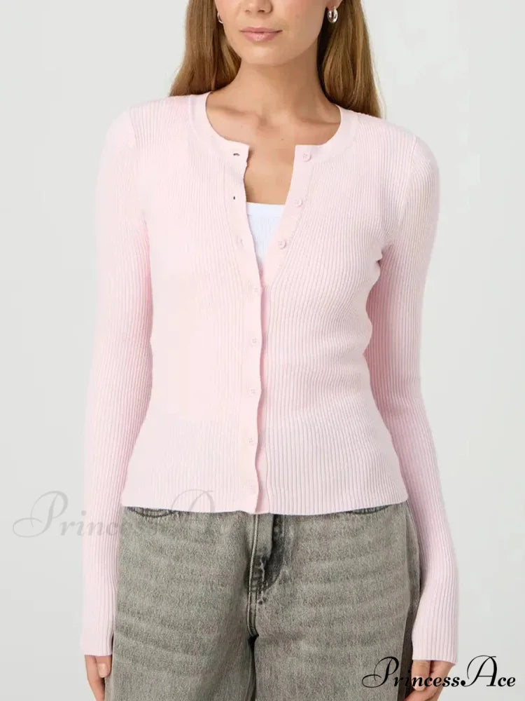 Monochromatic Textured Extended Sleeve Knit Cardigan PINK / S cardigans-241228