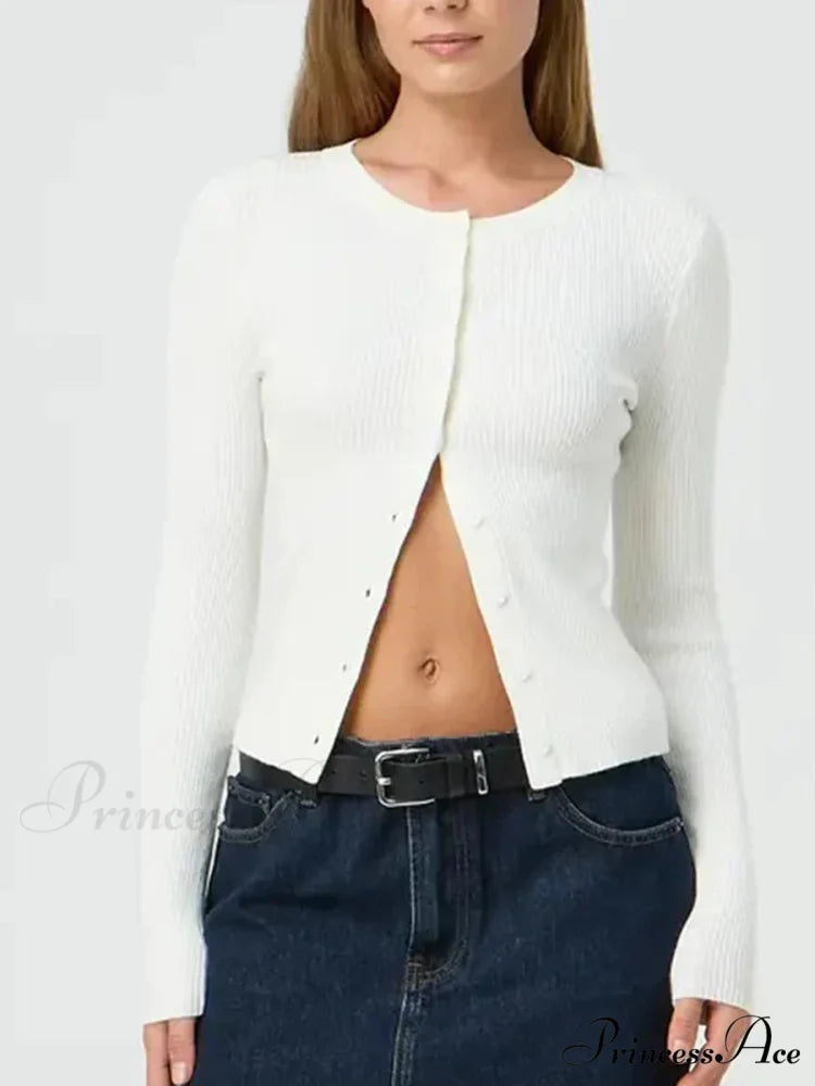 Monochromatic Textured Extended Sleeve Knit Cardigan white / S cardigans-241228