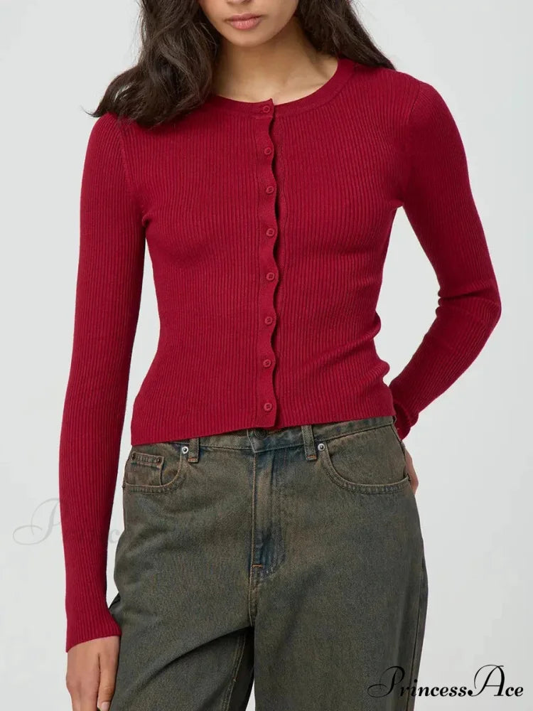 Monochromatic Textured Extended Sleeve Knit Cardigan wine red / S cardigans-241228