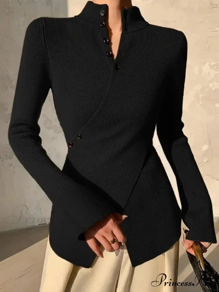 Monochromatic Uneven Length Sleeve Jumper Black / S swraters-241228