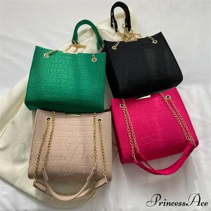 Monochrome Crocodile Pattern Spacious Shoulder Handbag handbag-250126
