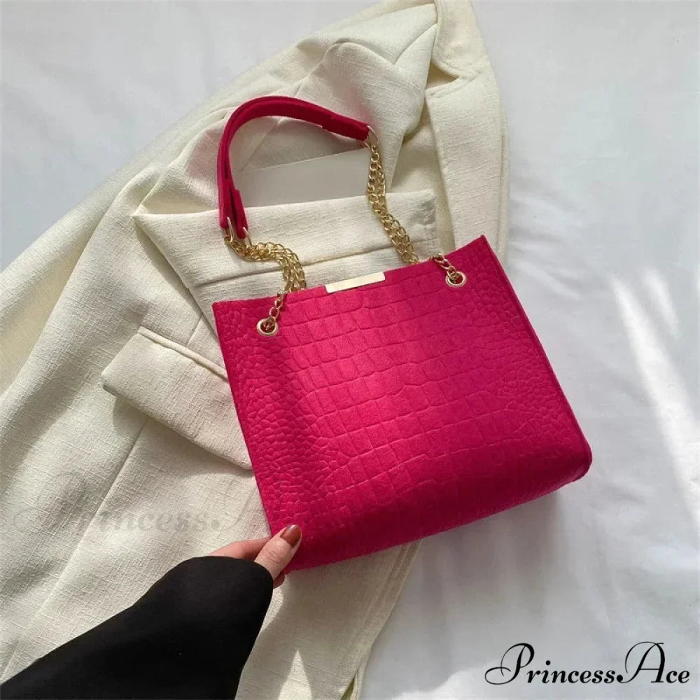 Monochrome Crocodile Pattern Spacious Shoulder Handbag Rose Red handbag-250126