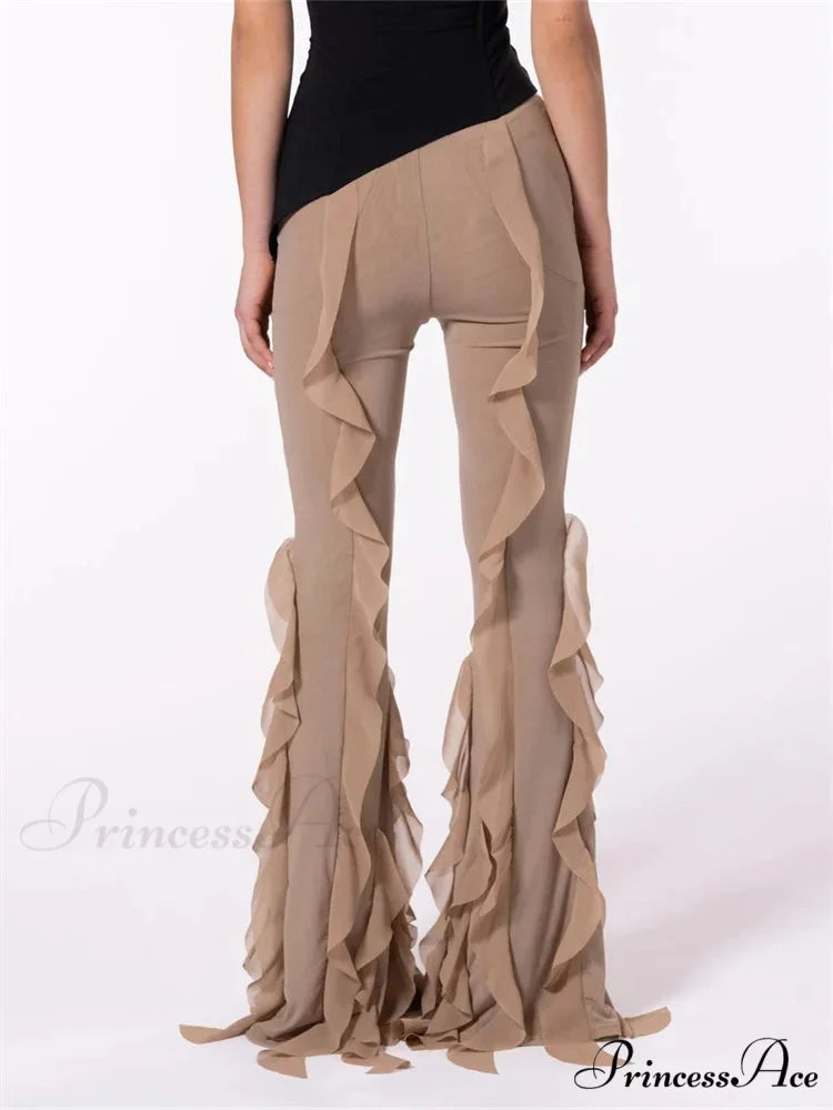 Monochrome Frill Lower Waist Elastic Flare Pant pant-250223