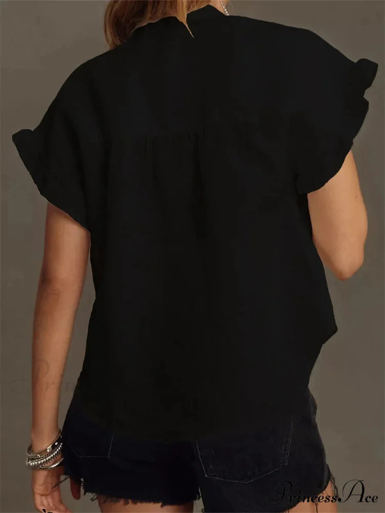 Monochrome Frill Short Sleeve Blouse blouse-250223