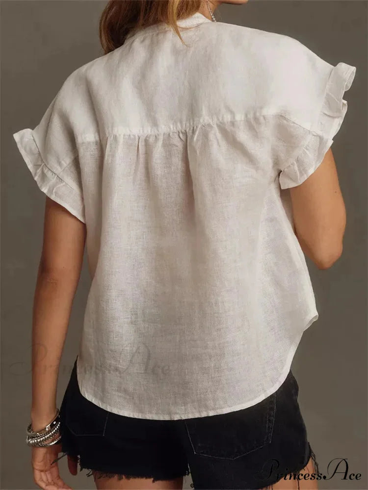 Monochrome Frill Short Sleeve Blouse blouse-250223