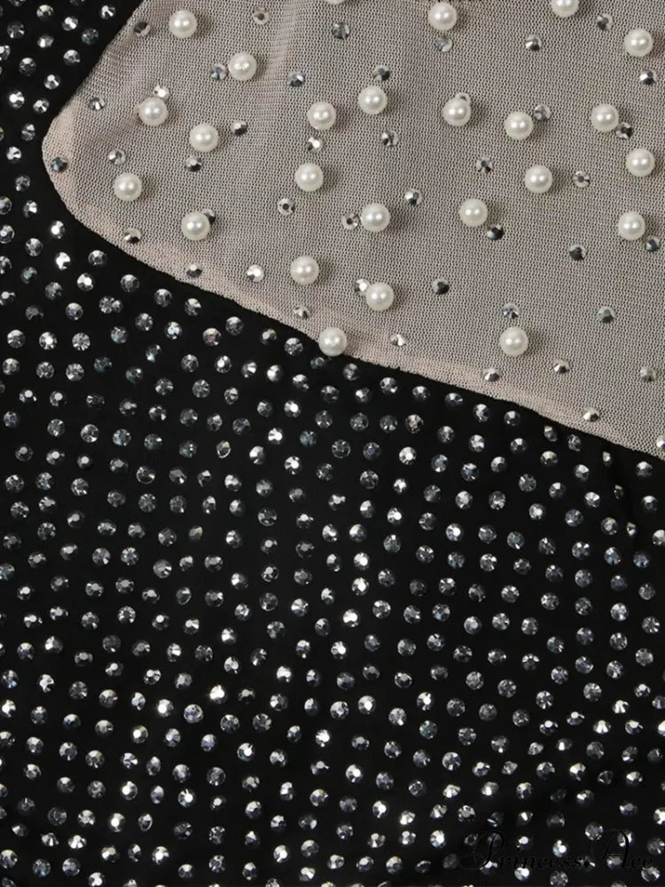 Monochrome Mini Dress with Rhinestone Embellishments