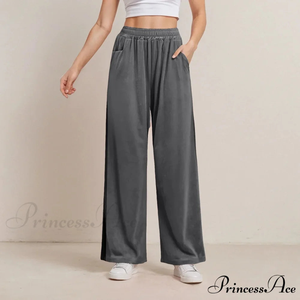 Monochrome Pocket Elastic Casual Trousers Grey / S pants-241228