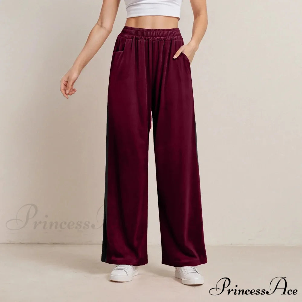 Monochrome Pocket Elastic Casual Trousers red 2 / S pants-241228