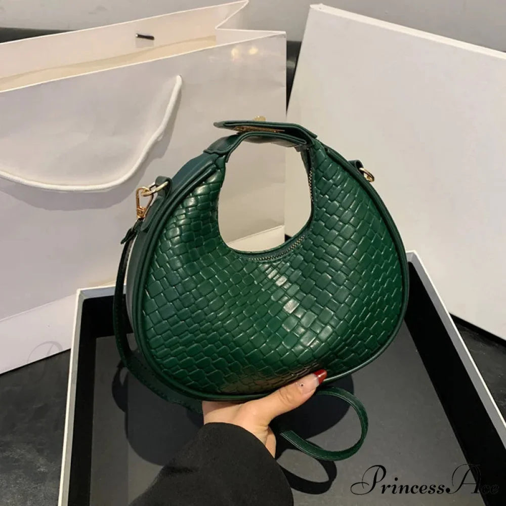 Monochrome PU Leather Grid Crossbody Handbag Green handbag-250126