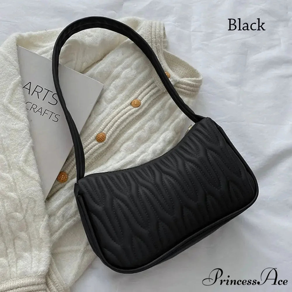 Monochrome PU Leather Women Shoulder Bag Black shoulder-250126