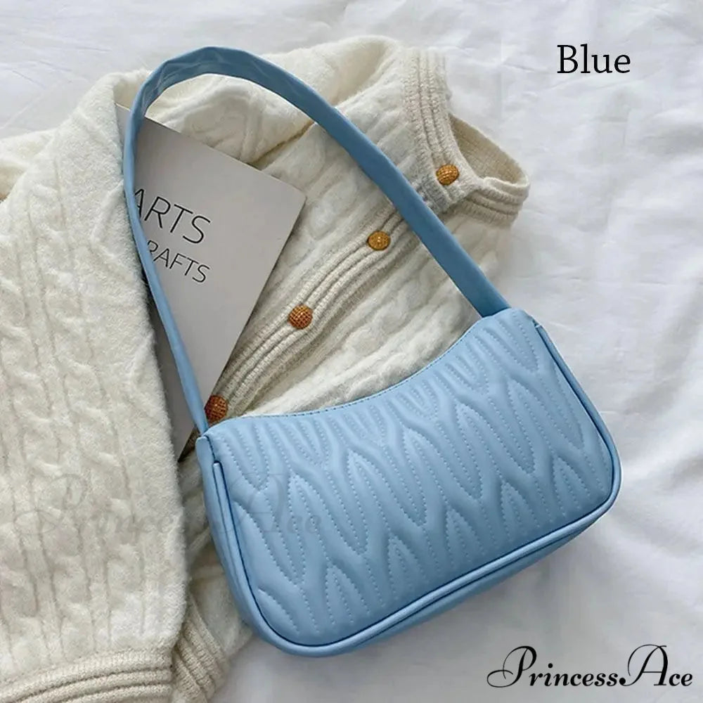 Monochrome PU Leather Women Shoulder Bag Blue shoulder-250126