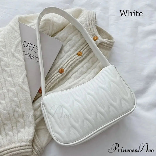 Monochrome PU Leather Women Shoulder Bag White shoulder-250126