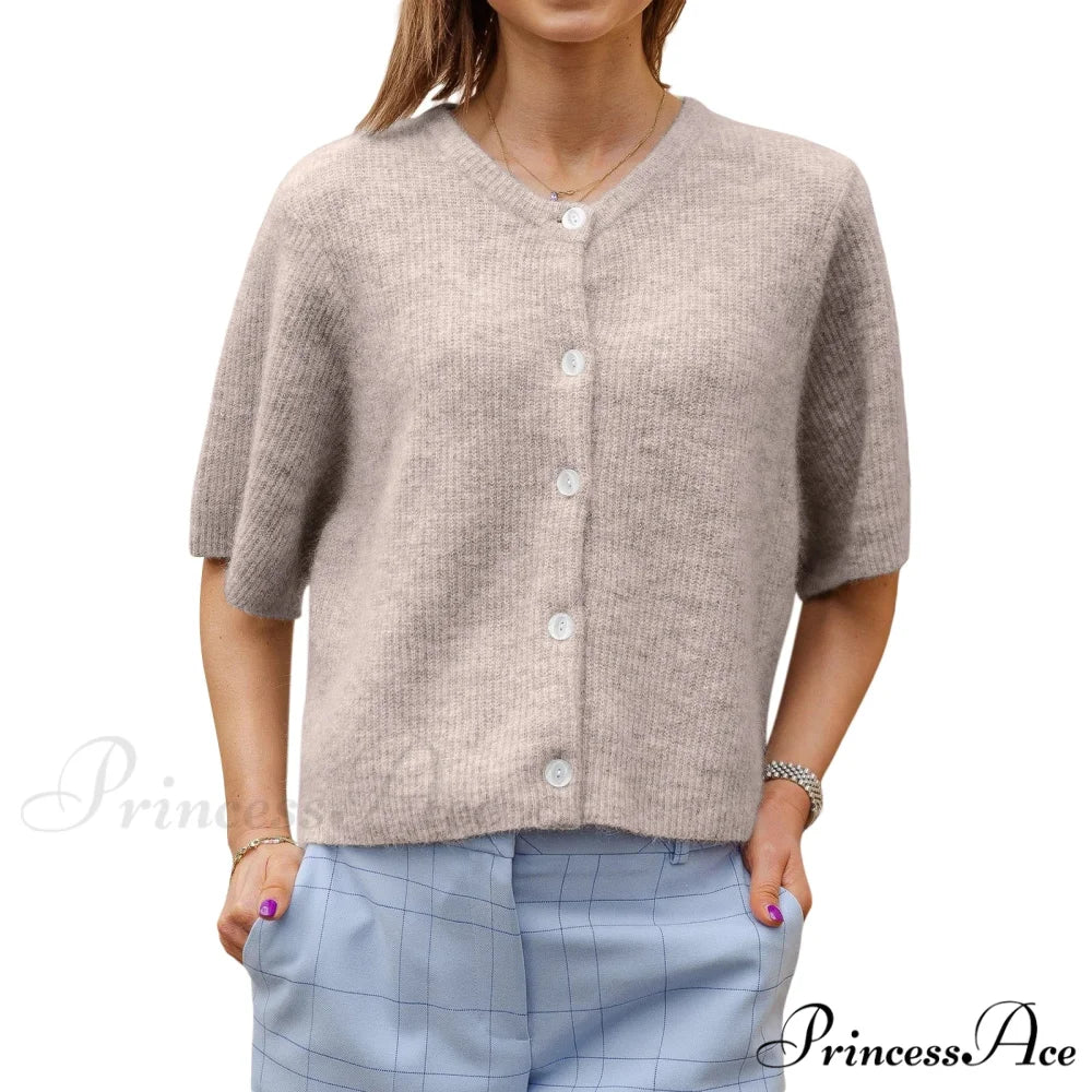 Monochrome Short Sleeve Button Cardigan light brown / S cardigans-241228