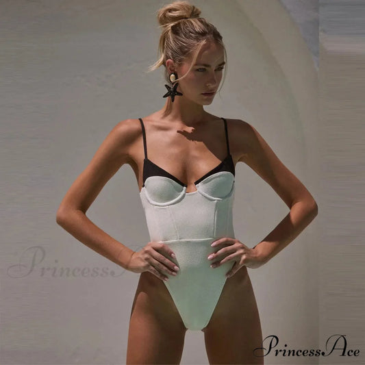 Monochrome Single Piece Swimsuit Women White / S onepiece-250223