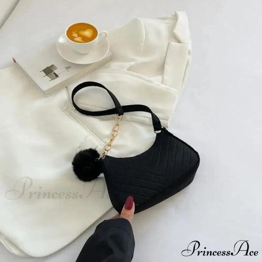 Monochrome Small Underarm Shoulder Bag Black shoulder-250126