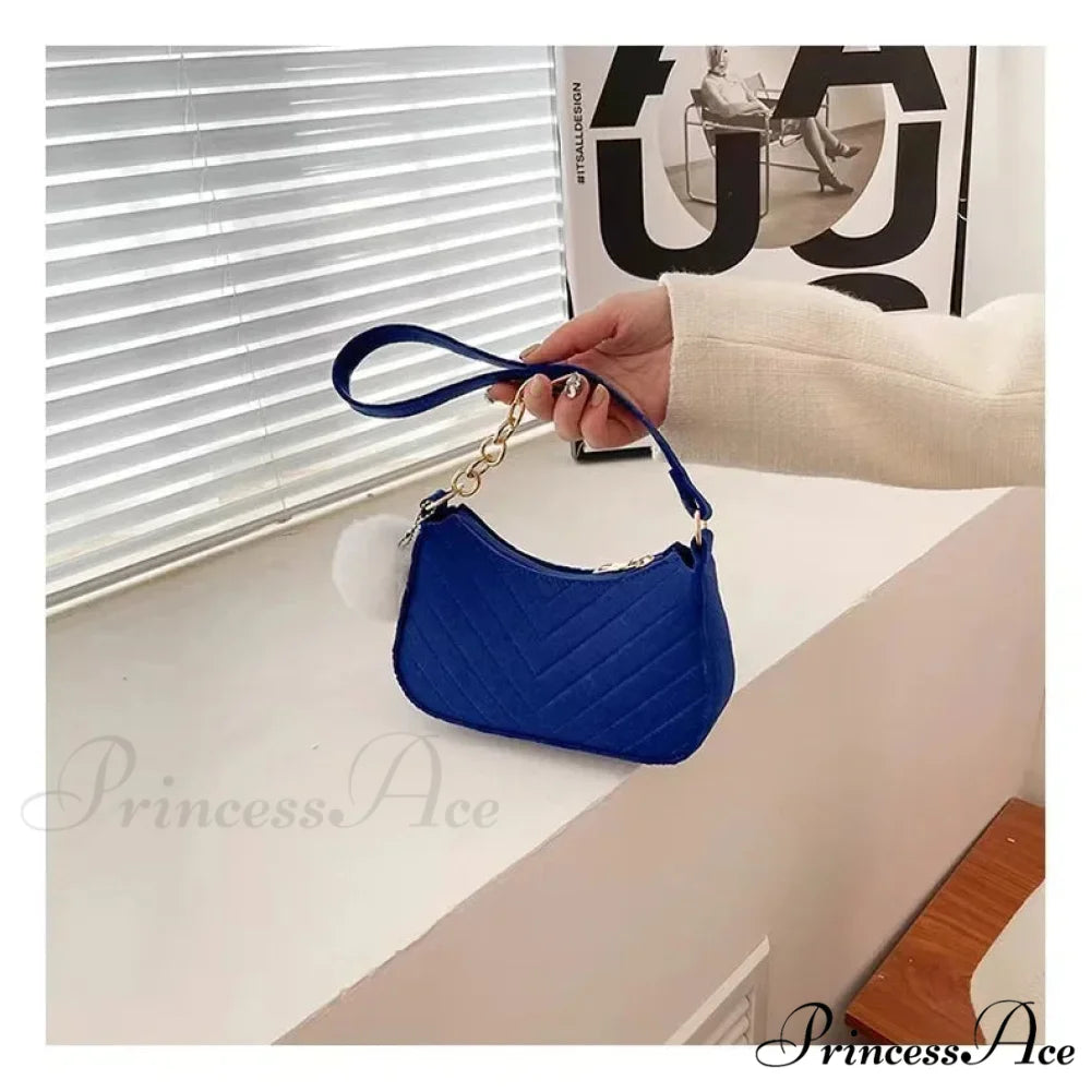 Monochrome Small Underarm Shoulder Bag Blue shoulder-250126