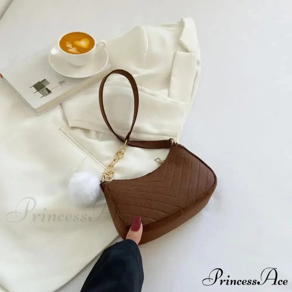 Monochrome Small Underarm Shoulder Bag Brown shoulder-250126