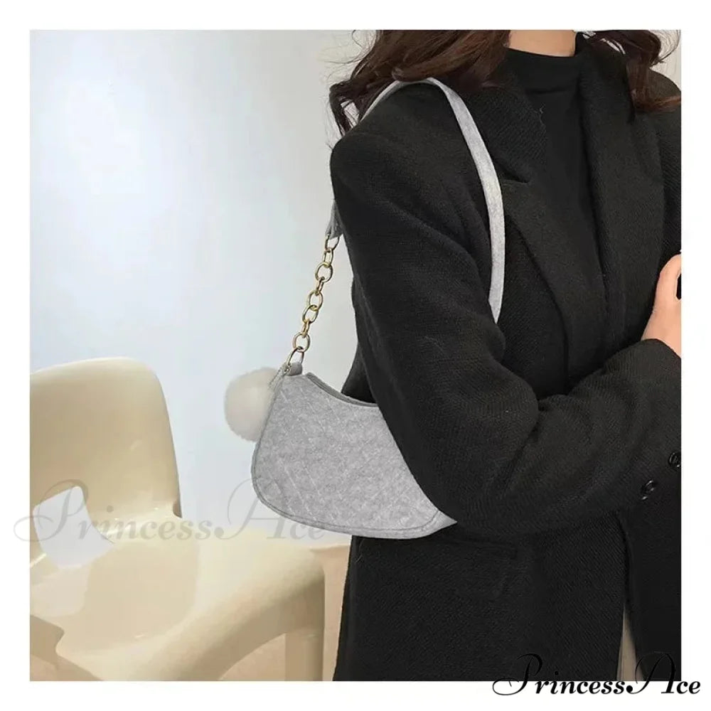 Monochrome Small Underarm Shoulder Bag GRAY shoulder-250126