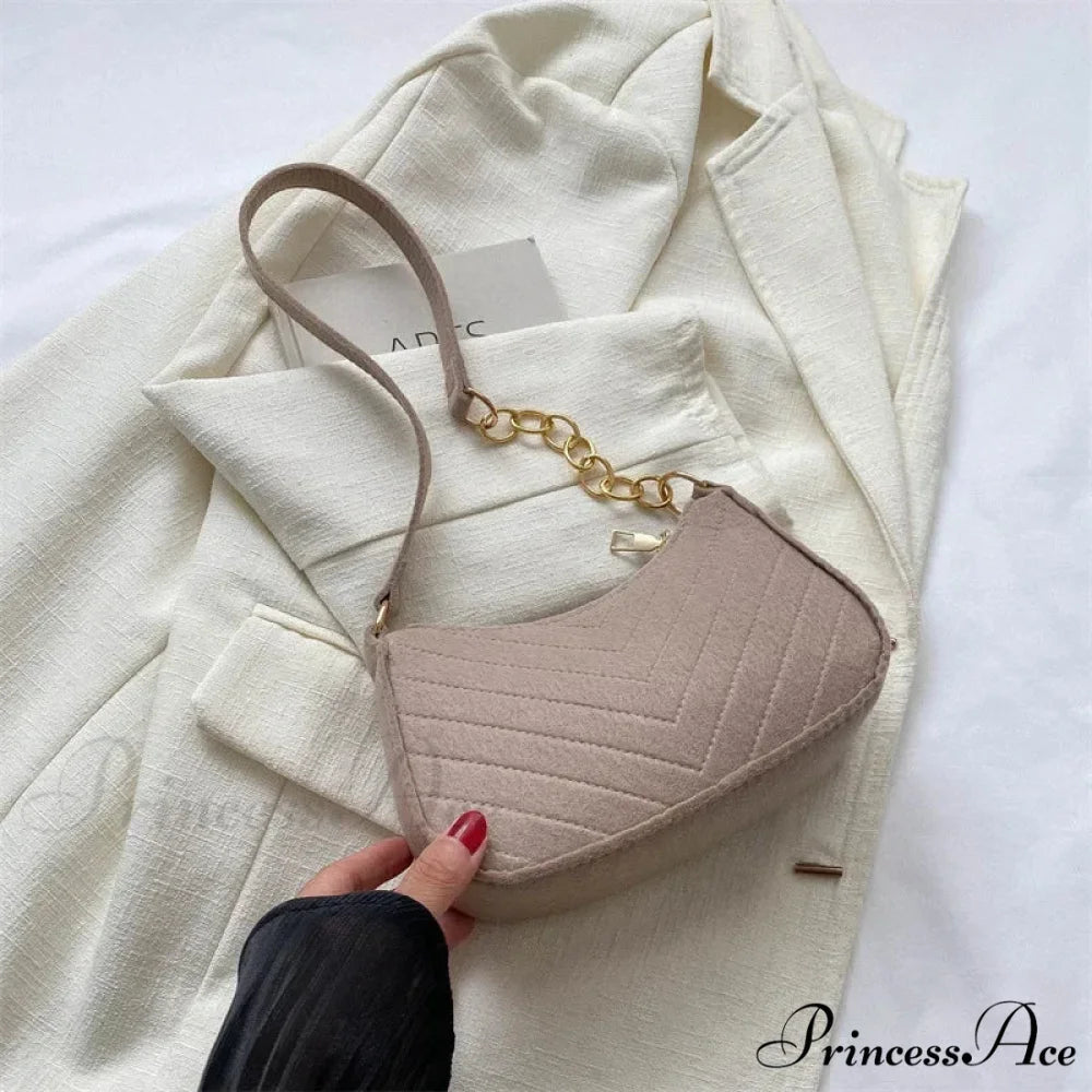 Monochrome Small Underarm Shoulder Bag Khaki shoulder-250126