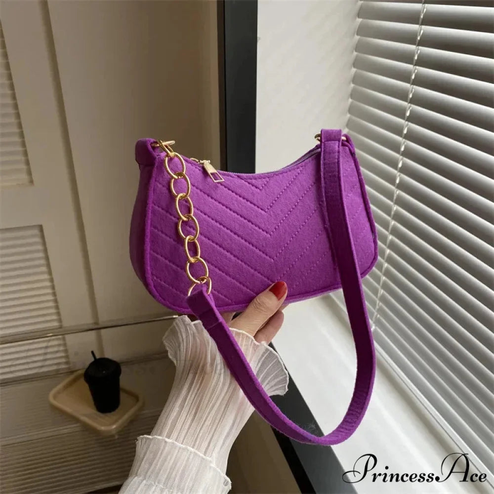 Monochrome Small Underarm Shoulder Bag Purple shoulder-250126