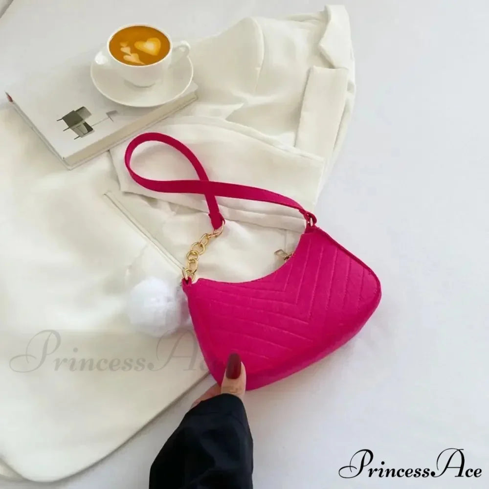 Monochrome Small Underarm Shoulder Bag rose red shoulder-250126