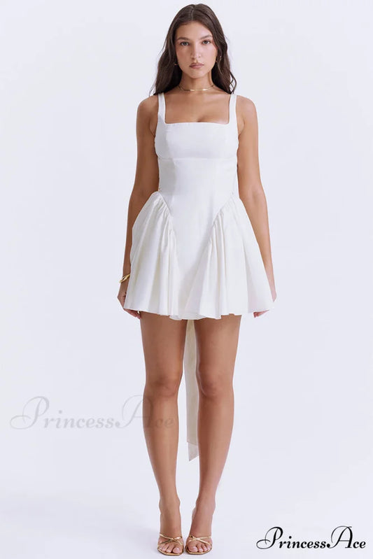 Monterey Cypress White Trendy Bow Mini Dress White / XS
