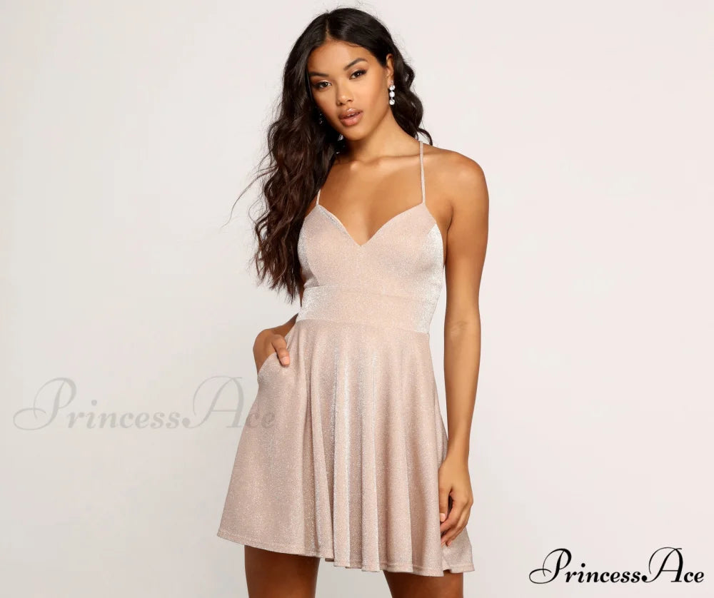 More Sparkle Stylish Skater Mini Dress NATURL / XS