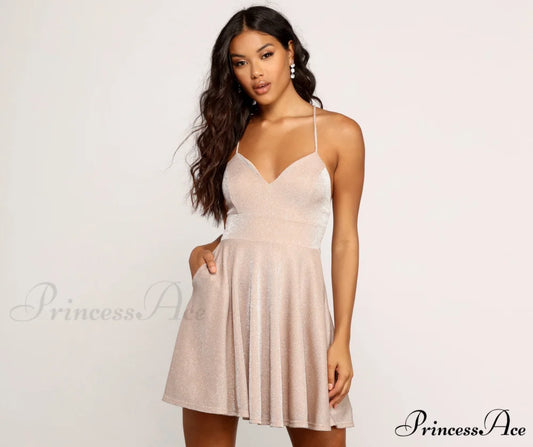 More Sparkle Stylish Skater Mini Dress NATURL / XS