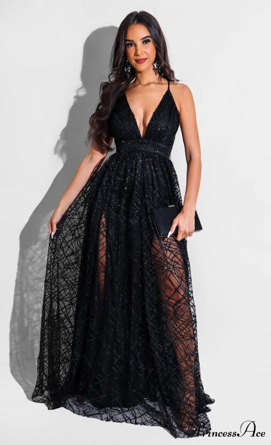 Morgan Formal Stylish Flocked Velvet Dress BLACK / S