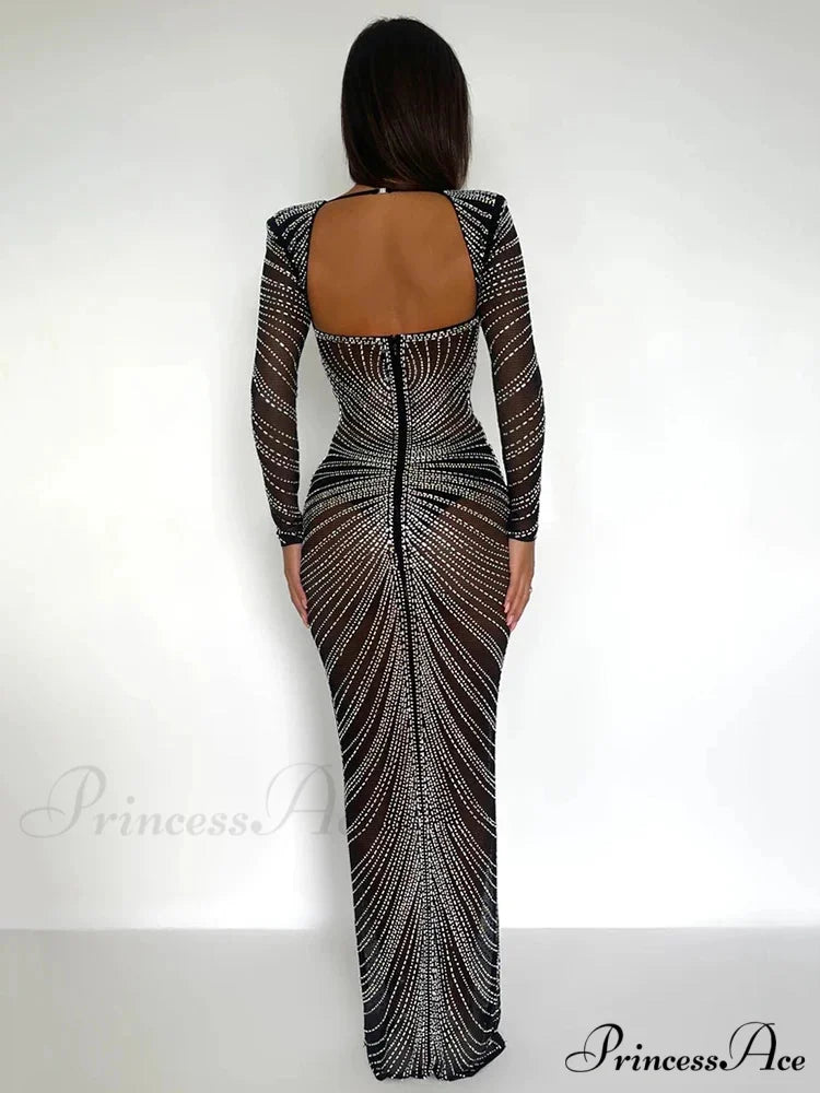 Mozision Glitter Mesh See Through Party Maxi Dress For Women Christmas Party Dress