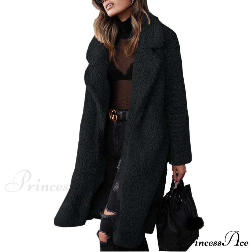 Multi-color Faux Fur Long Coat black / S