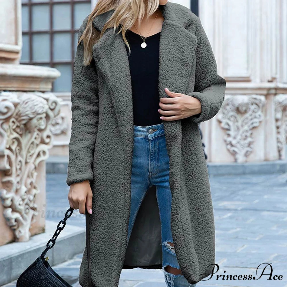 Multi-color Faux Fur Long Coat gray / S