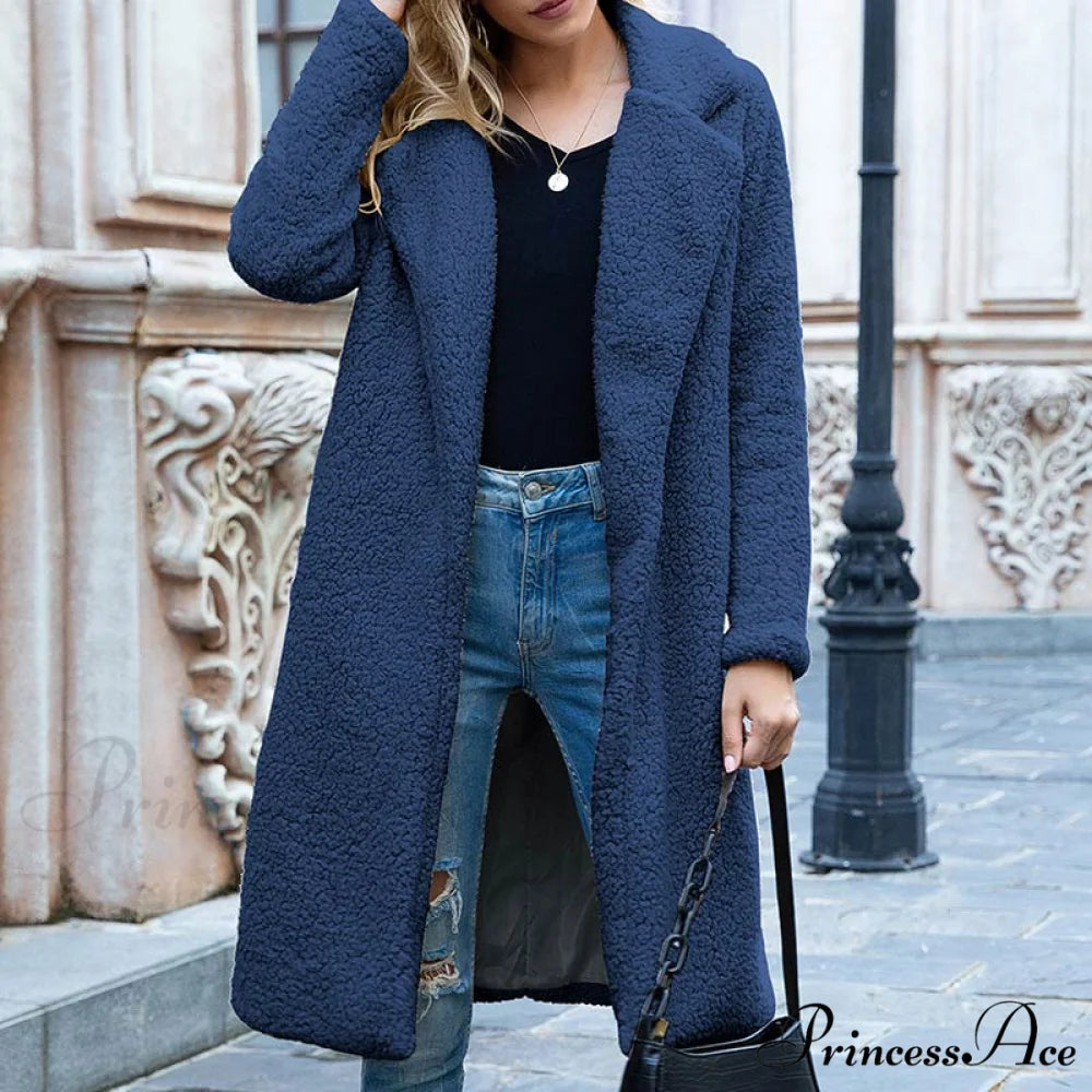 Multi-color Faux Fur Long Coat navy / S