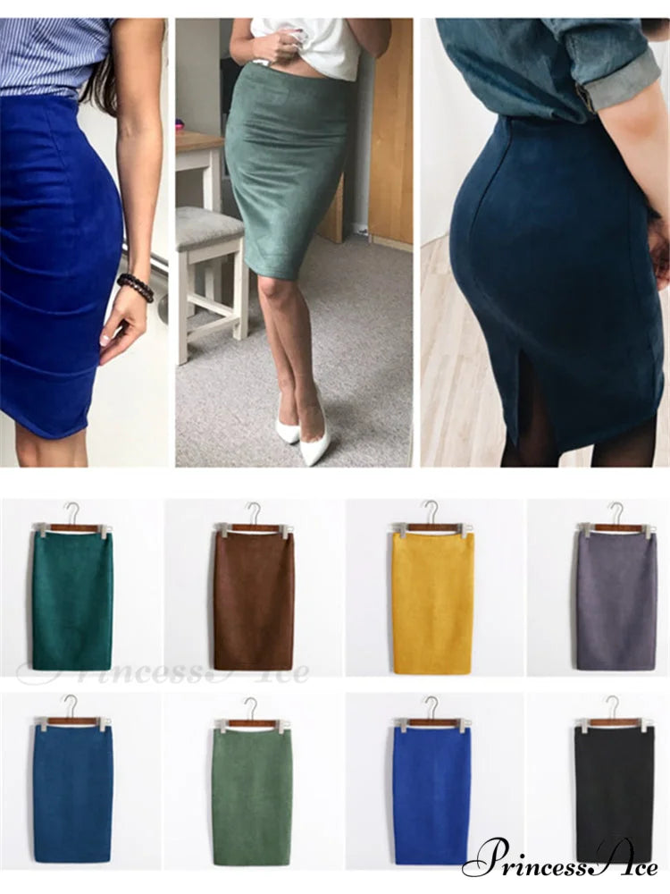 Multi Colors Korean Fashion Suede Midi Skirts