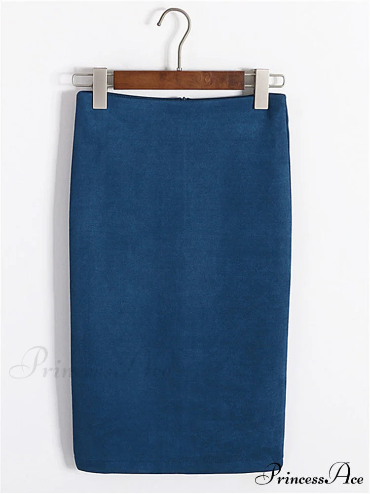 Multi Colors Korean Fashion Suede Midi Skirts dark blue / S