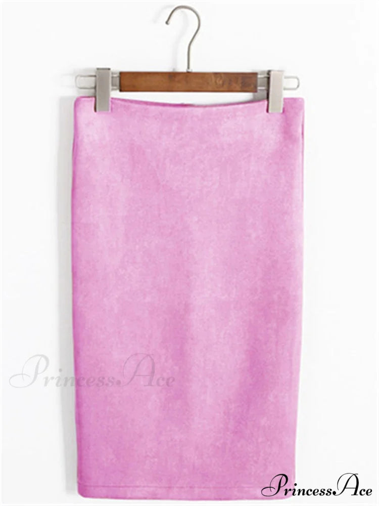 Multi Colors Korean Fashion Suede Midi Skirts Lavender / S