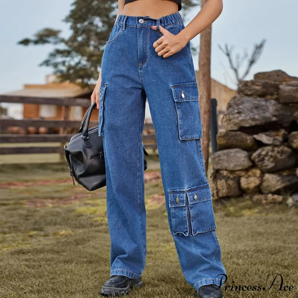 Multi Pocket Cargo Pantalones Jeans Blue / S