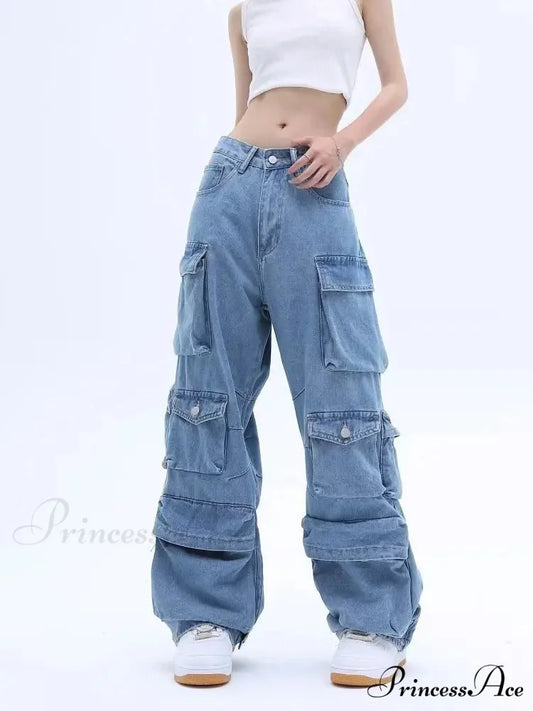 Multi-Pocket Washed Cargo New Heavy Industry Y2K Vintage Streetwear Loose Oversized Straight-Leg Jean