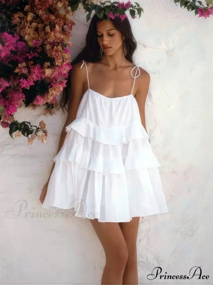 Multi-Tiered Ruffles Stylish Strappy Mini Dress