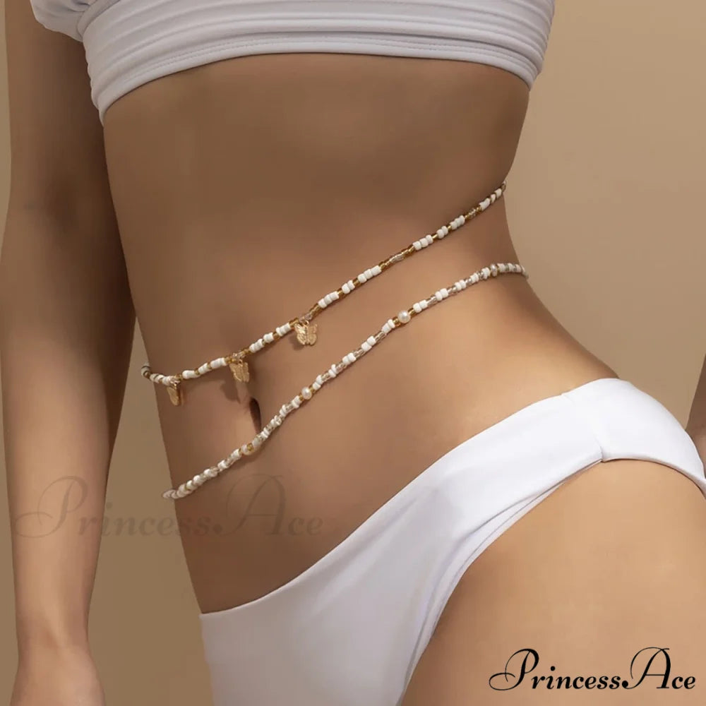 Multicolor Waist Butterfly Pendant Beaded Chain