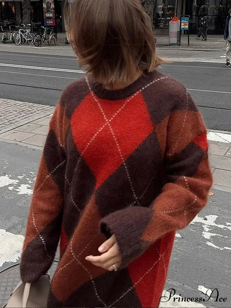 Multicolored Block Circular Neck Sweater orange / S swraters-241228