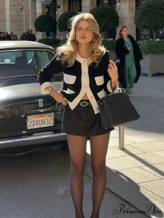 Multicolored Block Tailored Fit Round-neck Cardigan Black / S cardigans-241228