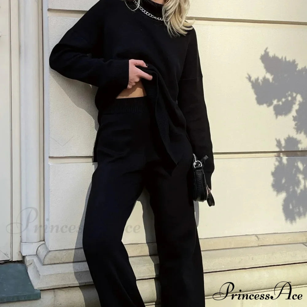 Multicolored High-necked Chunky Jumper Black / S swraters-241228