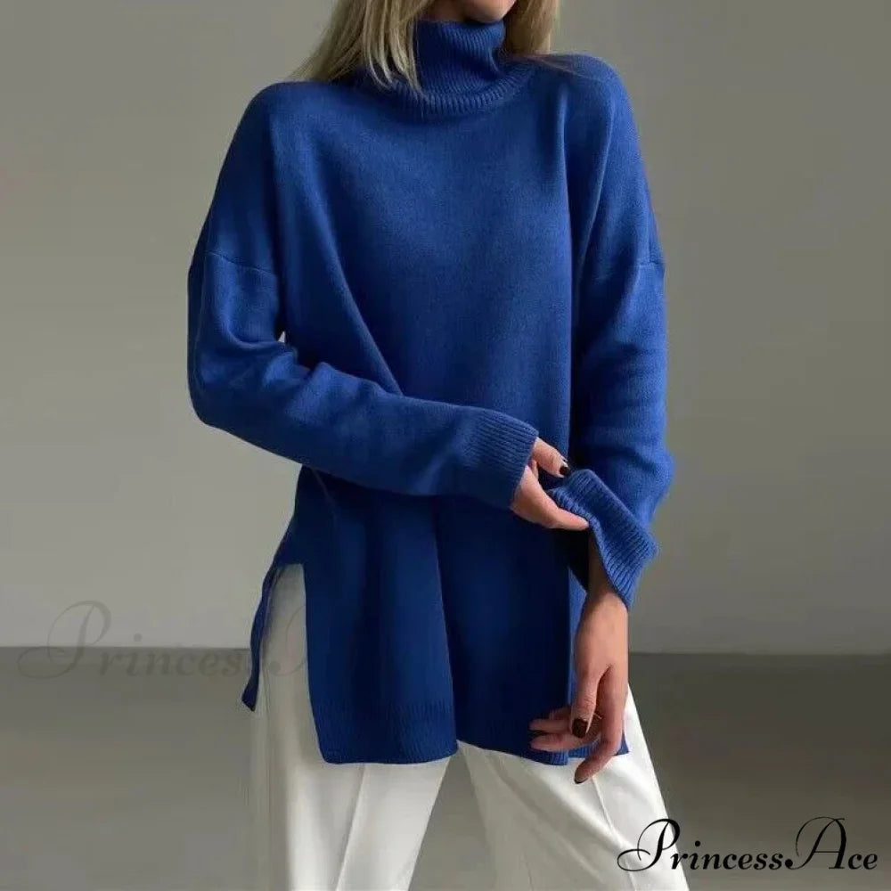 Multicolored High-necked Chunky Jumper Blue / S swraters-241228