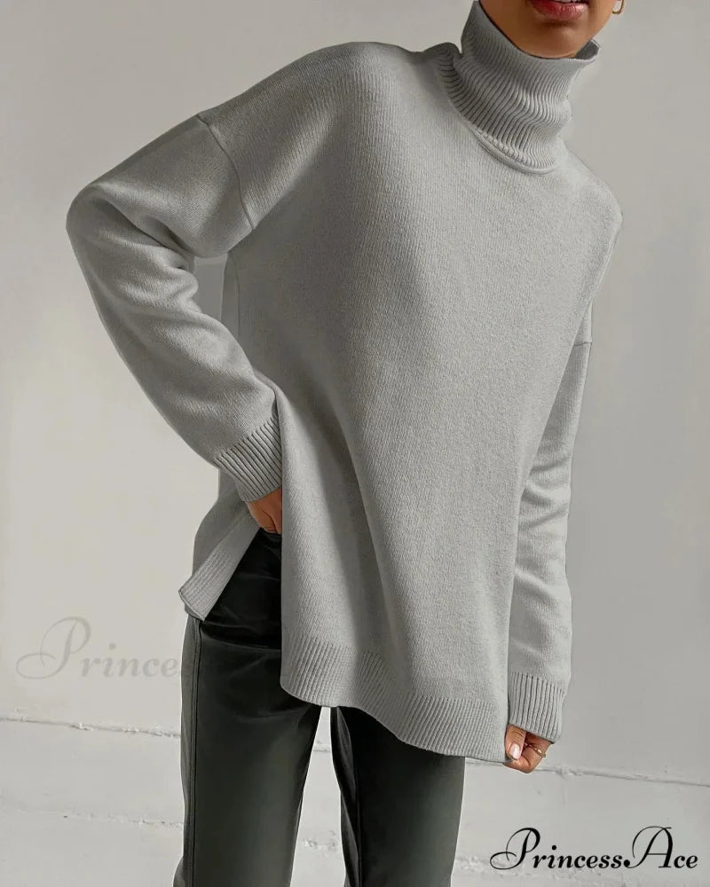 Multicolored High-necked Chunky Jumper Grey / S swraters-241228